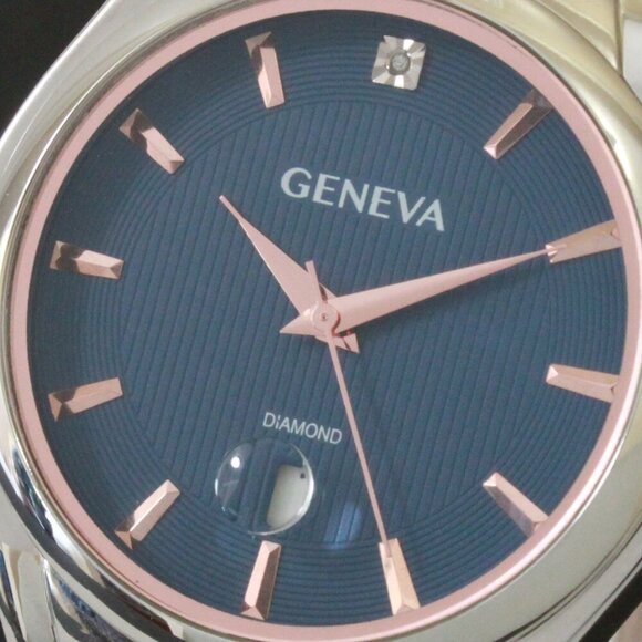Geneva Men's Dress Watch Diamond At 12 Raised Indices Blue Dial Brown Strap 42mm - Picture 13 of 13